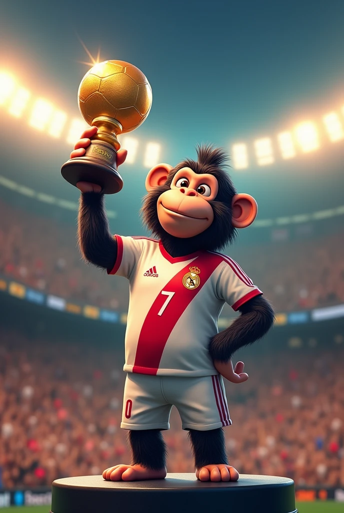 A monkey with a Real Madrid shirt and number 7 winning the Ballon d&#39;Or