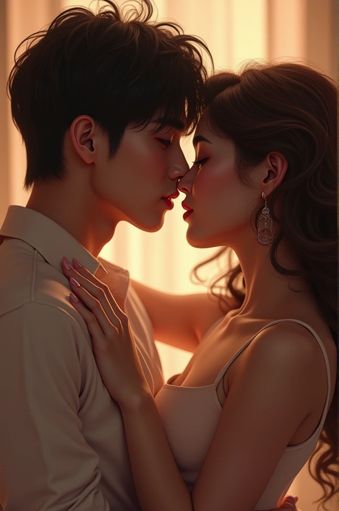 Ju Jungkook kissing curly brunette