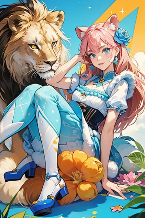 Liora has tan skin with white fur patches on her face and has blue eyes, orange lips, brown eyebrows, and a black nose. She has caramel and pink colored hair that hangs loose around her lion ears and down to her knees.
 Liora wears a molded-on blue bodice with a triangle and flower pattern on the blue part of the bodice and a geometric pattern on the top of the bodice. Her pink skirt has a blue band and a pattern of blue lion paws, green leaves, and blue, yellow, and orange exotic flowers. The look is augmented by a blue plastic fur stole.
She wears big blue platform shoes with lion faces in front of the shoes and fur on top of the shoes with a bow molded into the fur. SPARKLE; GLITTER