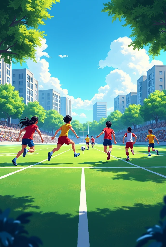 inside a football field at school 

