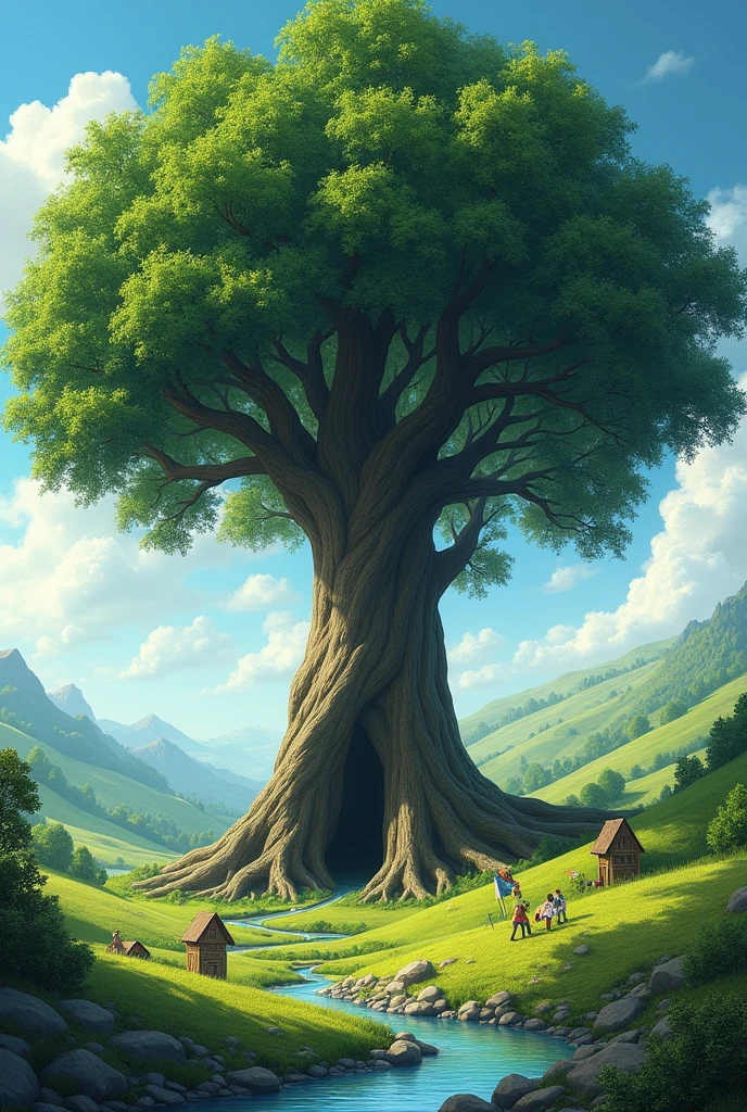 In a small village surrounded by green hills and crystal clear streams, There stood a giant tree known to all as the Great Oak. Its branches stretched out like protective arms and its leaves whispered ancient stories in the wind.. For generations, The villagers had enjoyed its shade and admired its majestic presence..

However, Time had passed and the Great Oak was beginning to wither.. Its leaves turned brown and its branches dried up.. The construction company, Attracted by the value of the land on which the tree grew, had submitted a plan to tear it down and build a modern building in its place. As the news spread, the community was divided. Some were excited about the development and progress., But many others wanted to save the Great Oak..

Among the latter was Clara, a young girl who had grown up under the Great Oak and whose life was intertwined with its history. Clara led a group of neighbors who, Armed with banners and hope, They fought to preserve the tree. They organized petitions, meetings and protests, But the company&#39;s machinery was moving inexorably towards the great colossus..

One day, as the sound of saws drew nearer, The Great Oak seemed to understand that its time was coming to an end.. In an act of desperation and in a last effort to protect something valuable, The tree began to shake and, with a huge crunch, began to lean slowly. The people watched in silence as the Great Oak broke., finally falling with a dull thud. But something surprising happened.: the hollow trunk of the tree broke and, Inside, a small seed was revealed, still moist and growing.

Clara and the others approached in amazement. The seed, protected by the vast tree for so long, was ready to germinate and grow. seeing this, The community understood that, Although the Great Oak had come to an end, His legacy lives on