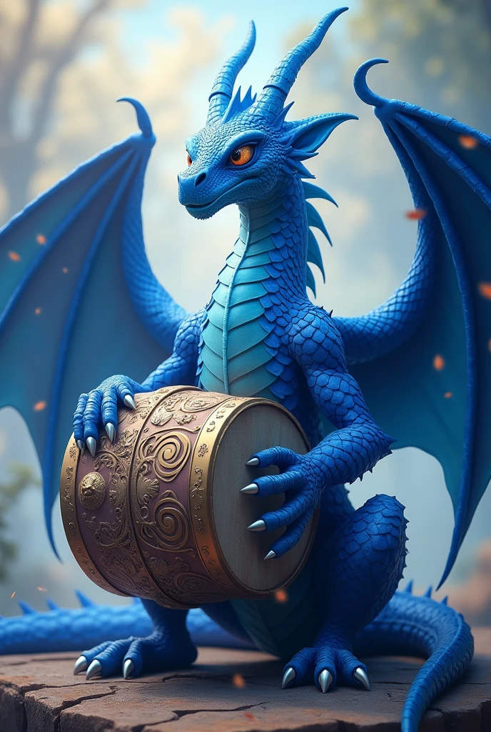 blue dragon with a drum