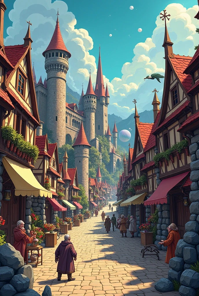 Create Baldur's Gate City, create with art that is waaaaaay less realistic, as if it were a hand-drawn design