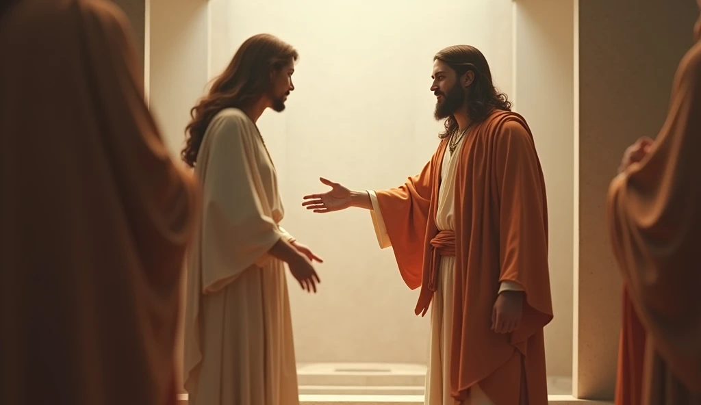 make an image of Jesus Christ according to the Catholics of Brazil, he is extending his hand towards a woman as if he were blessing her, ultra realistic image with zoom approaching in 16:9