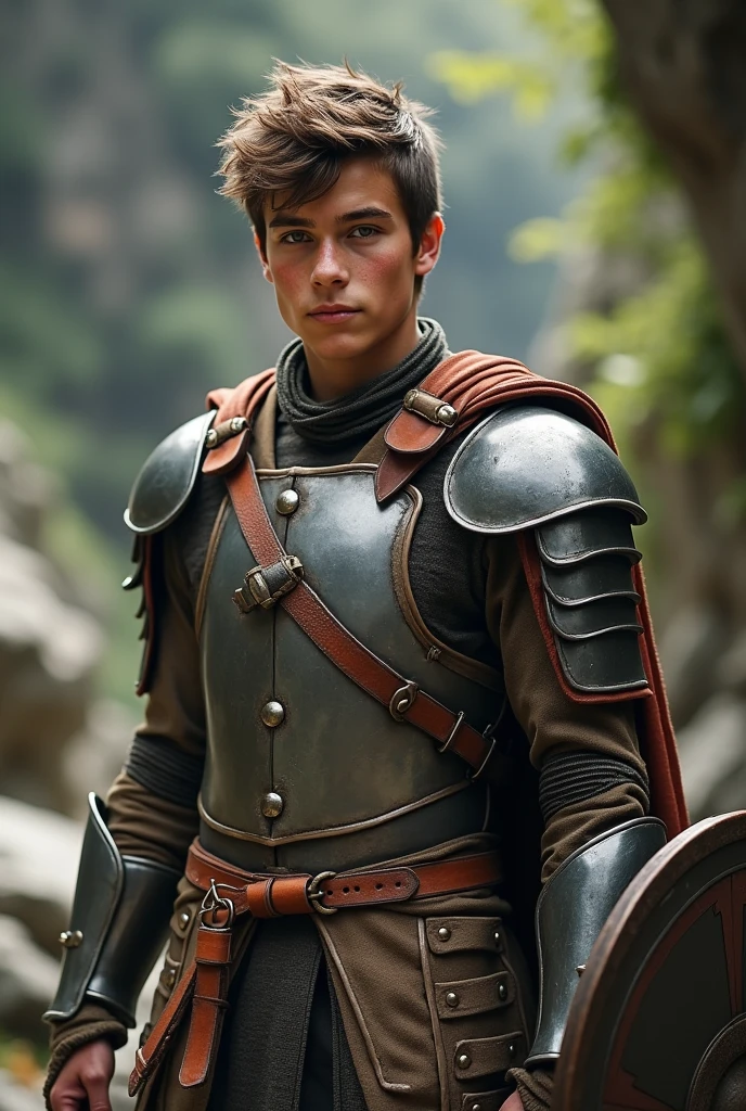 A teen ager male wearing simple armor