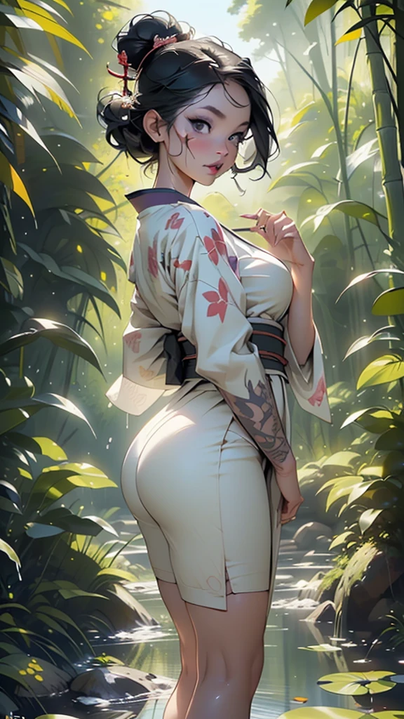 1female,45 yers old,Married Woman,熟妇,mature,plumw,extremely large bosom,Big breasts Thin waist,long leges, 独奏,(Background with:,star war,Huge spaceship,the rainforest,lotus flower,Ground area water,) She has long pink hair,bobo head,,seen from the front, standing in forest, mostly cloudy sky,(((tmasterpiece),(Very detailed CG unity 8K wallpaper),best qualtiy,cinmatic lighting,detailed back ground,beatiful detailed eyes,Bright pupils,Black eyes,Snow-whiteskin,Redlip(Very fine and beautiful),(Beautiful and detailed eye description),ultra - detailed,tmasterpiece,))facing at camera,A high resolution,ultra - detailed),laughingly,revealing breasts,Bare genitalia, Bulge,legs are open,Raised sexy,Camel toes,Flushed complexion,Desire for dissatisfaction,frontage,(Wearing:headset on head,baseball cap,Transparent apron,Transparent kimono)cyber punk style