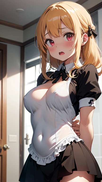 mastute piece,Best Quality,insanely detailed,8k cg,nsfw,
(shoot upper body:1.3),
(1girls:1.3),standing,looking at viewr,body in front,(arms behind back:1.4),(butler costume:1.4),Deacon&#39;s uniform:1.4,(bare breasts:1.2),BREAK,
blush,shy,(ecstasy face),(trembling:1.2),BREAK,(light yellow hair:1.2),
BREAK,
perfect breasts,perfect teats,(open mouth:0.9),(large breasts:1.2),
(bedroom),