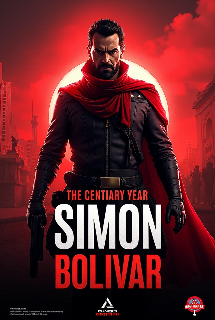Make me an image to promote a video game tournament and that says this Simon Bolivar year of the centenary and the color red and black 