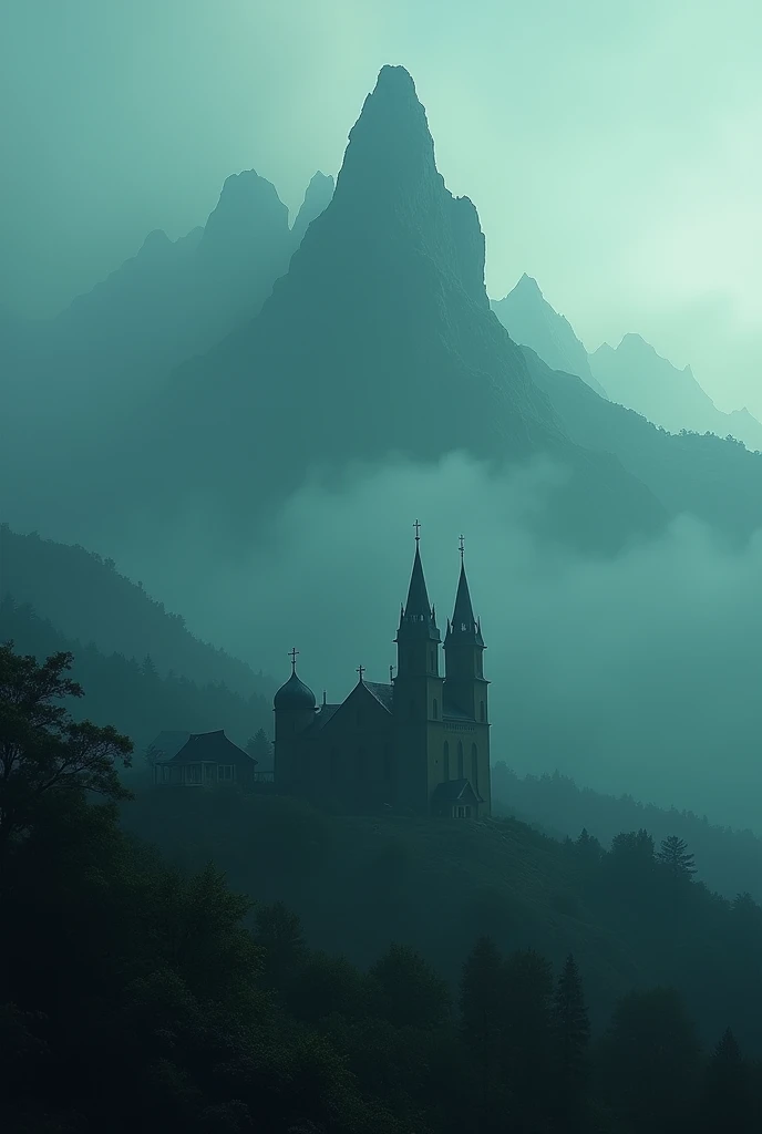 masterpiece, from the shadows on the land that was once green and blue., through the land the hill of Zempoala of 20 peaks Starting with the imposing mountains, only its silhouette and the domed church 16k, ultra high resolution.photorealistic, HD, DSLR, raw
