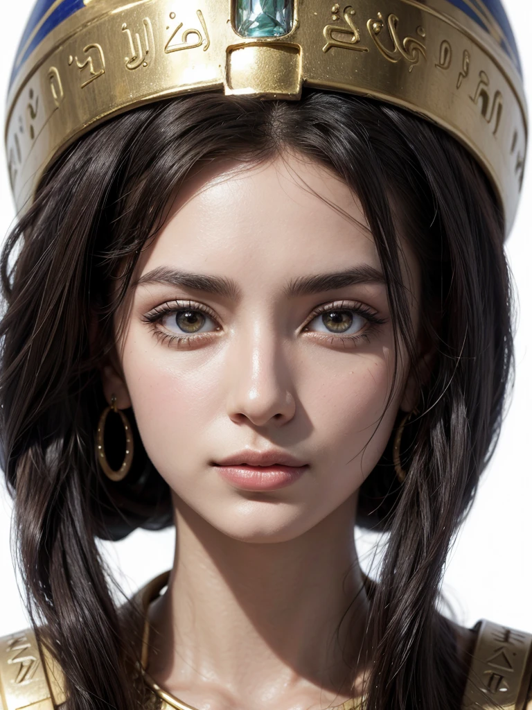 Beautiful Egyptian Queen Nefertiti, face of Egypt, Middle East, perfect,white background