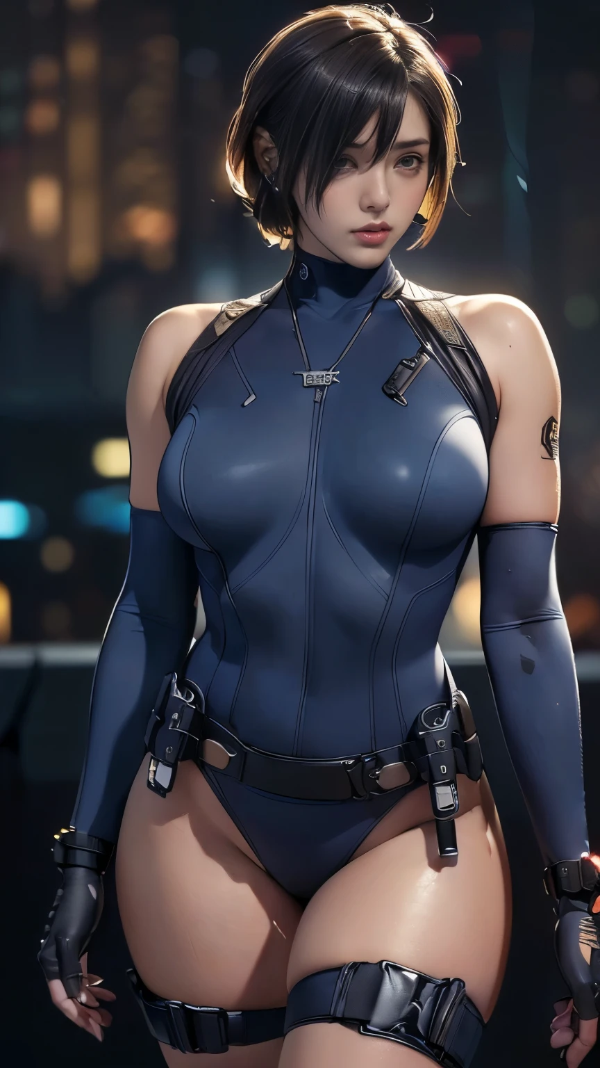 (A woman),(((A female member of the Future Force rides a motorcycle))),((Navy blue tactical high leg bodysuit:1.5)),((earphone:1.5)),((Tactical Holster:1.5)),(Gloves:1.5),(Serious:1.5),(Super short hair:1.5),(bionde:1.5),(beautiful eyes:1.3),(Very detailedな顔:1.5),((Very detailed drawing of a female hand:1.5)),((muscular:1.5)),(Sexy appearance:1.5),((Thick thighs:1.5)),(Beautiful Body:1.5),((Very sensual:1.5)),(Background is hanger:1.5),(Cyberpunk atmosphere:1.5),(((Blurred Background:1.5))),(Written border depth:1.5),rest(((masterpiece:1.5),(best quality:1.5),(Very detailed:1.5),(high resolution:1.5),(Practical:1.5),(Practical:1.5),(Delicate depiction),(Carefully drawn))),8k,wallpaper