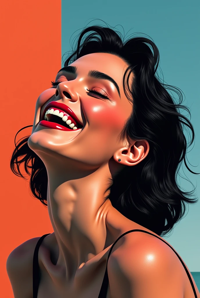 Identical copy of the cover of Sandra's Album "Mirrors" And do it Patrick Nagel style
, Make Sandra cretu laughing with her characteristic laugh
