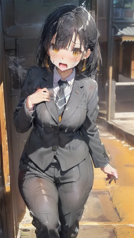 (must be follow these prompts:2.2),masterpiece,best quality,extremely detailed,(in her clothing:3.0),(in her formal styled business suit clothing:2.6),(adorable girl:2.5),(usually adorable face:2.2),(displayed one girl on single picture:2.4),(black hair:2.1),(lower height:2.3),(A small, curvy new employee working in modern Tokyo wearing a dark grey business suit jacket and trousers:2.3),(A cute girl-like moan echoes:2.2),(The new recruit was covered in thick, concentrated semen that had repeatedly soaked into his dark grey suit, turning it amber-coloured, and he became very smelly and dirty.:1.6),(The new employee was wearing a business suit that had been ejaculated on a long time ago, leaving a very light, amber-colored stain that was smeared with varying shades of color.:1.6),(その新入社員はfirst time々It gives a cute and innocent impression.:2.4),(The new employee&#39;s entire body was oozing with the slimy secretions that accompany sexual climax.:2.2),(The new employee&#39;s breasts, covered by her business suit, are swelling with intense lust.:2.4),(The new employee succumbed to her sexual desire and played with her clitoris through her pants.:1.8),(libidonous tumultus are makes sensuous reaction of her body:2.1),(she was sank into the depth of irresistible low passion:1.6),(viscous drips on her suit like a hunny dipping:2.4),(The new employee&#39;s love juices were dripping down the inside thighs of her dark grey trousers.:2.2),(in her clothing massively ejaculated:2.2),(men's elected twangers were inserted her:2.3),(The new employee with a plump, round body smells like semen:2.3),(she was already stroked up to the depth intervaginal sensual spot:2.3),(notably buldged up her inner labia majora:2.9),(A young, shy moan:1.5),(having big breasts in her clothing:2.6),(A new employee with an innocent look working in the office:2.3),(The new employee is short but has a slightly plump body.:2.1),(The crotch of his dark grey trousers is discolored with love juice stains.:2.5),(The new employee is convulsing and dripping love juice from her pussy, which is hidden under her pants.:1.8),(The new employee&#39;s dark grey trousers, which hug her plump thighs, are damp with lascivious secretions.:2.0),(The new employee endures the slush between his legs by continuing to wear his dark grey trousers.:2.1),(A new employee who is always holding his crotch over his dark grey trousers:1.7),(A moan filled with childish embarrassment:1.5),(The new employee&#39;s suit-covered breasts and nipples are bulging with lust.:1.8),(The new employee has a very lewd body hidden under her clothes.:2.2),(The new employee works very diligently.:2.5),(The new employee has short, thick legs.:2.2),(first time々New Employees:2.2),(she looks like japanese idol:2.3),(The dark grey trousers are made from a durable fabric that will never tear.:2.3),(she looks like a lolita:2.0),(All of this happened to the new employee himself, not anyone else.:3.1),(tough business suit:2.2),(Make sure to depict the face:5.3),(Calm expression:4.3),(Innocent face:3),(The story focuses on just that one new employee.:3.3),(The only characters that appear are the new recruits.:4.2),(Portrait Style:5)