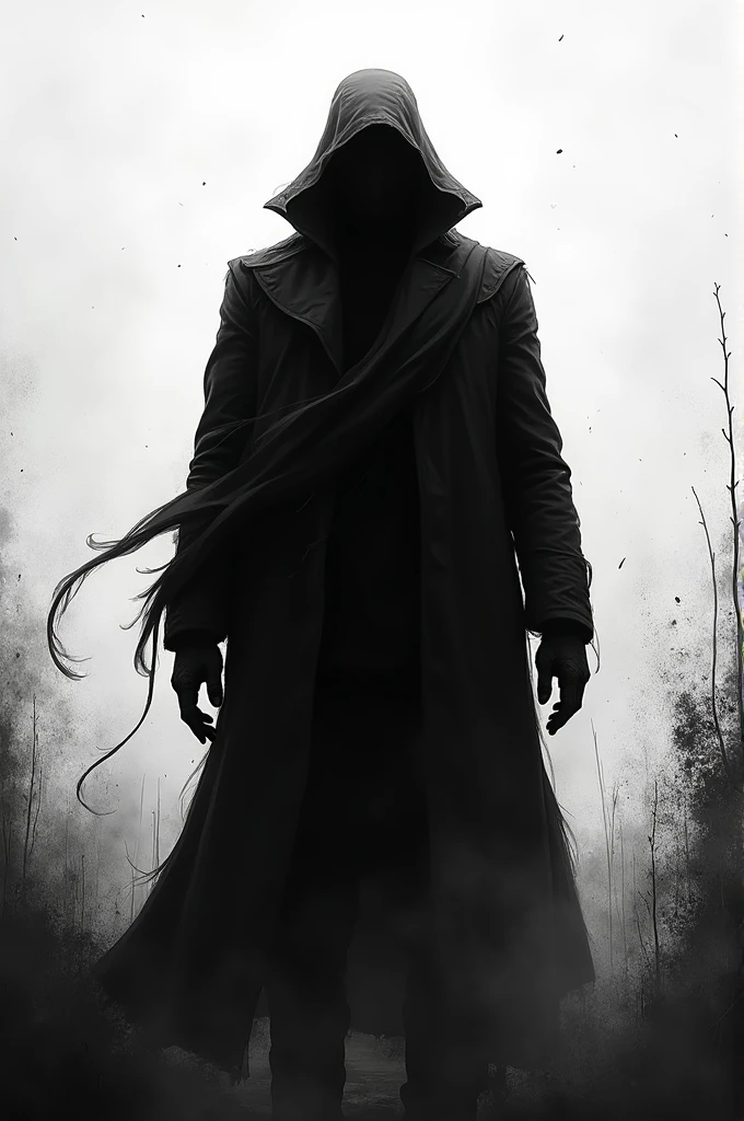 A silhouette image of a suspicious man in black and white was like a crazy mess
