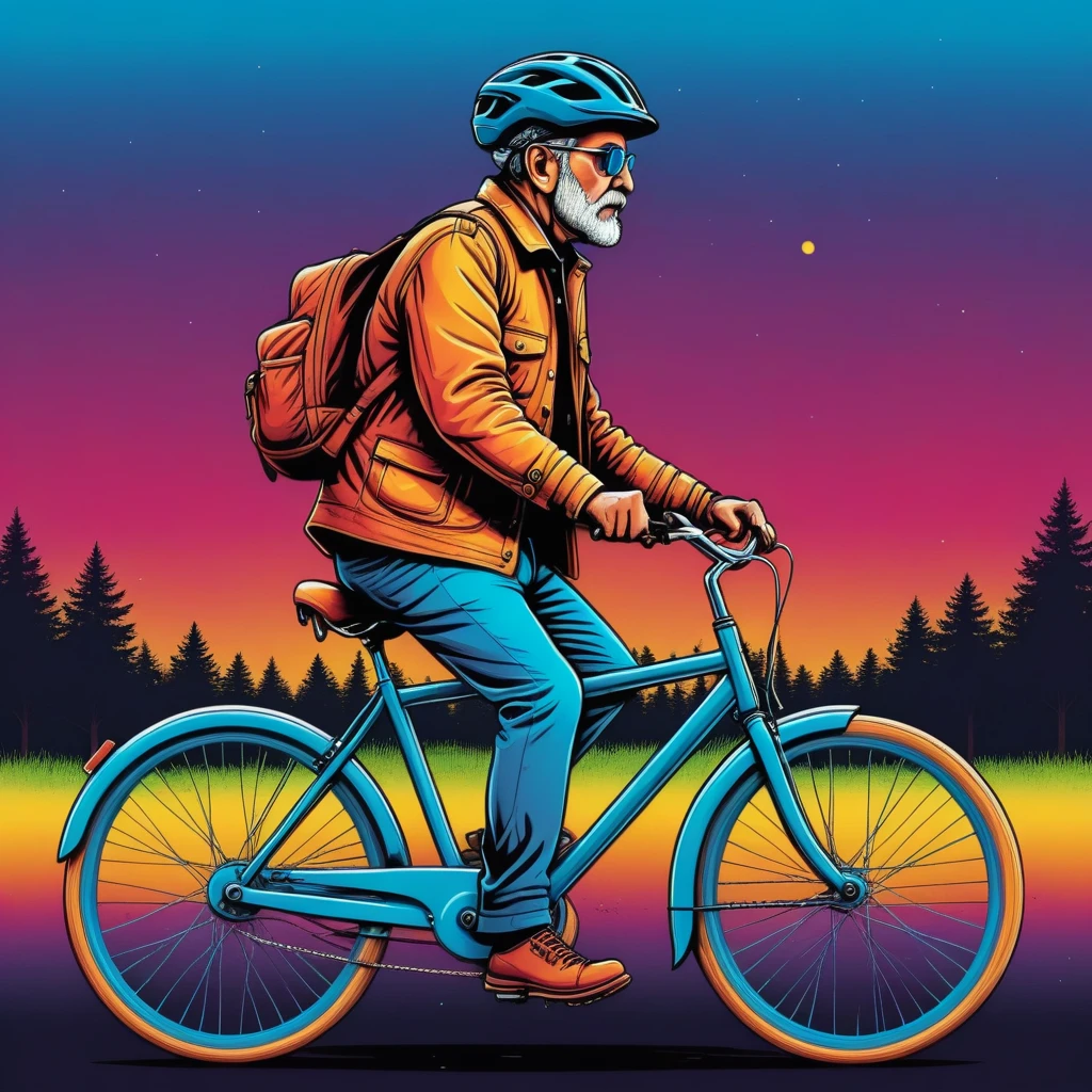 Vector graphics aesthetic, surreal image in the style of H..gram. Wells, When I see a grown man on a bicycle, I am calm for humanity., Vector graphics, high resolution, clear outlines, colorful gradient