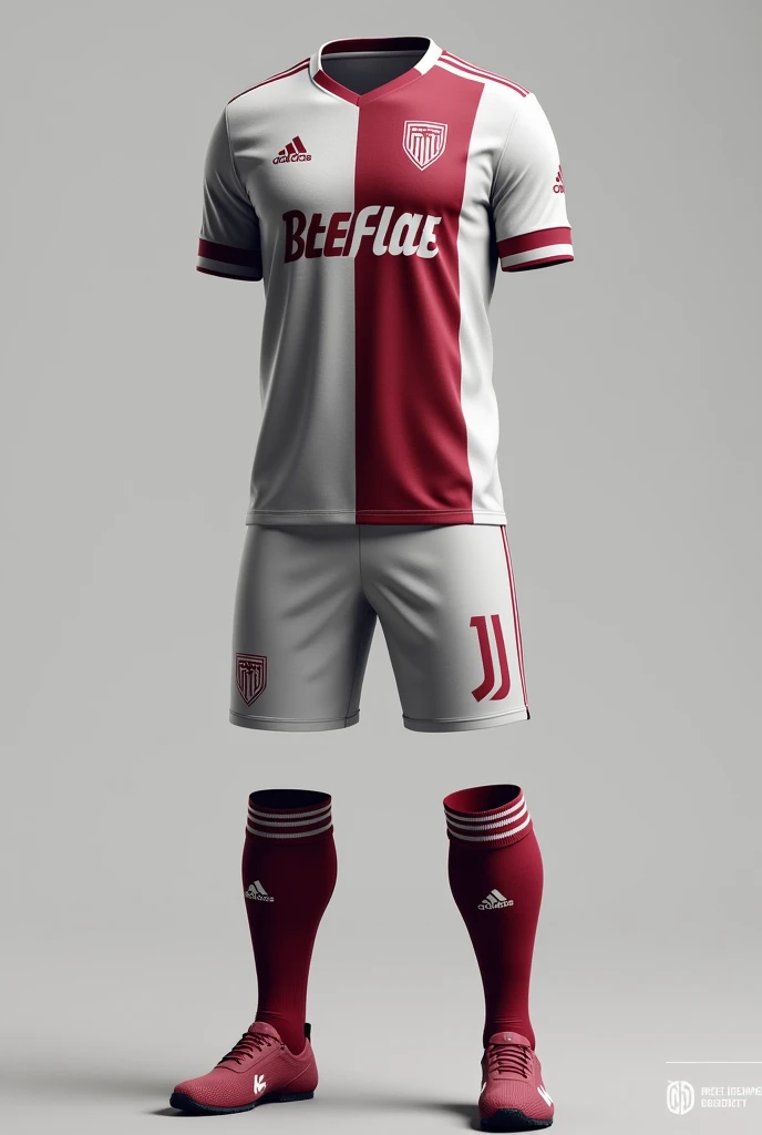 Create complete river plate uniform with light gray color with wine 3d presentation