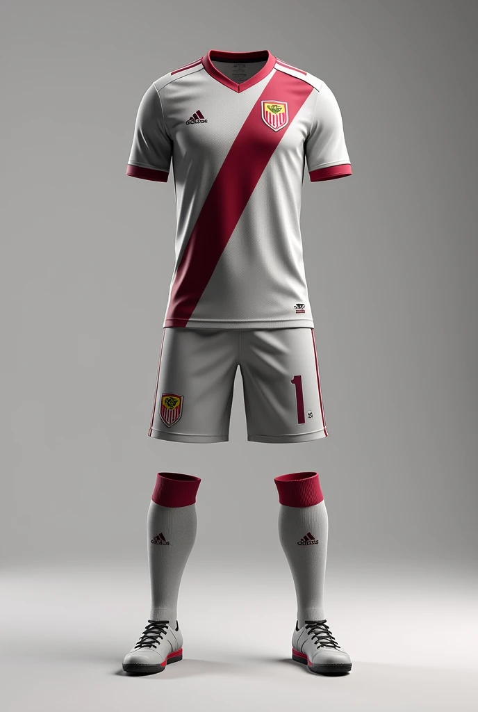 Create complete river plate uniform with light gray color with wine 3d presentation