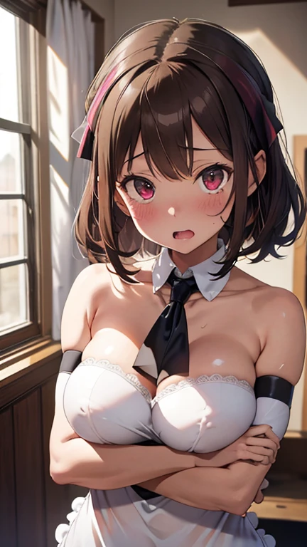 mastute piece,Best Quality,insanely detailed,8k cg,nsfw,
(shoot upper body:1.3),
(1girls:1.3),standing,looking at viewr,body in front,(arms behind back:1.4),(butler costume:1.4),Deacon's uniform:1.4,(bare breasts:1.2),BREAK,
blush,shy,(ecstasy face),(trembling:1.2),BREAK,(light brown hair:1.2),
BREAK,
perfect breasts,perfect teats,(open mouth:0.9),(large breasts:1.2),
(bedroom),