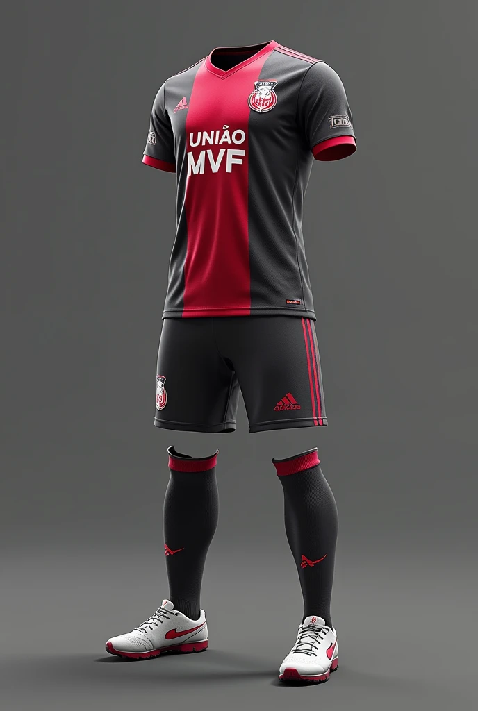 Create a complete River Plate uniform with gray and wine colors with the name Uniao MVF on the back 