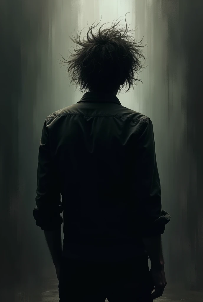 An image of the silhouette of a man from behind was a crazy man but with hair