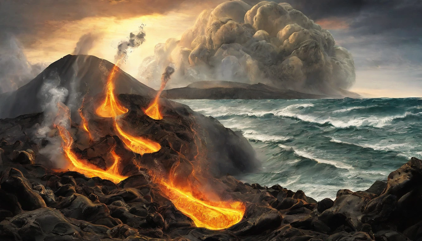 Volcanic Cataclysm , Intense eruptions, greenhouse gases. Extreme global warming, Erratic sea level, ocean acidification