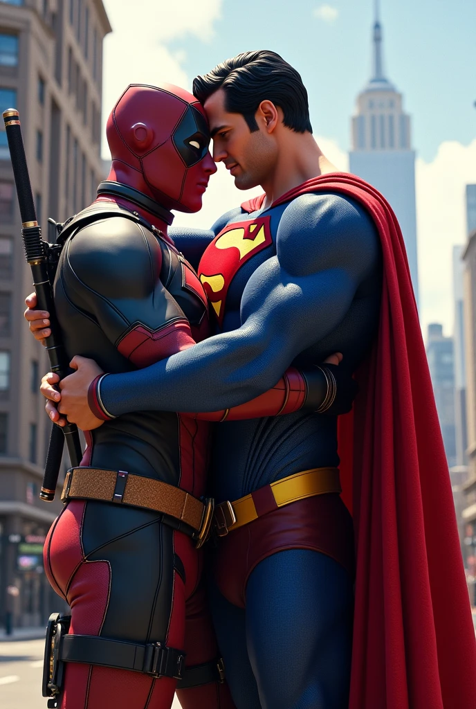 deadpool and superman hugging