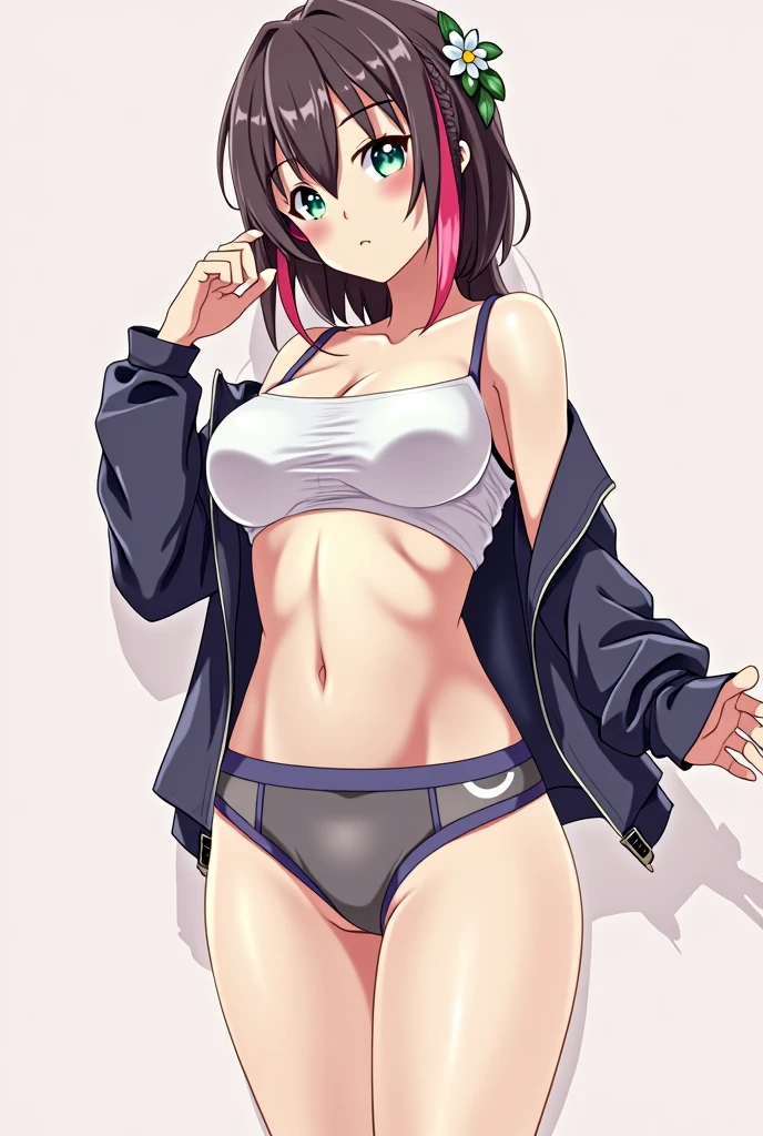 adolescent, showing breasts, transparent panties, jacket, anime