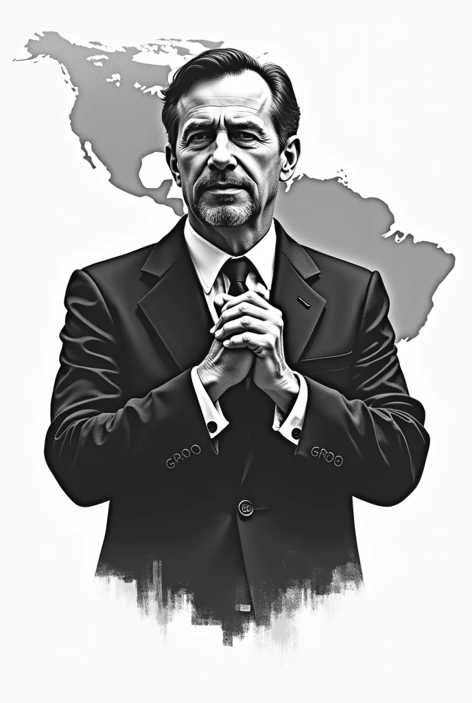 I want a center-right logo ( political position ) with crossed hands, in black , American continent, traditional man, traditional family