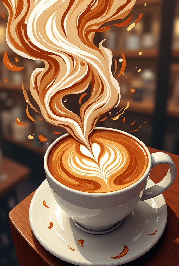 contemporary coffee art flooding. Easy drawing