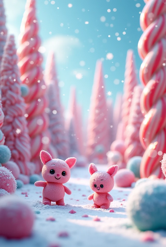 A world of sugar snowing with snowflakes