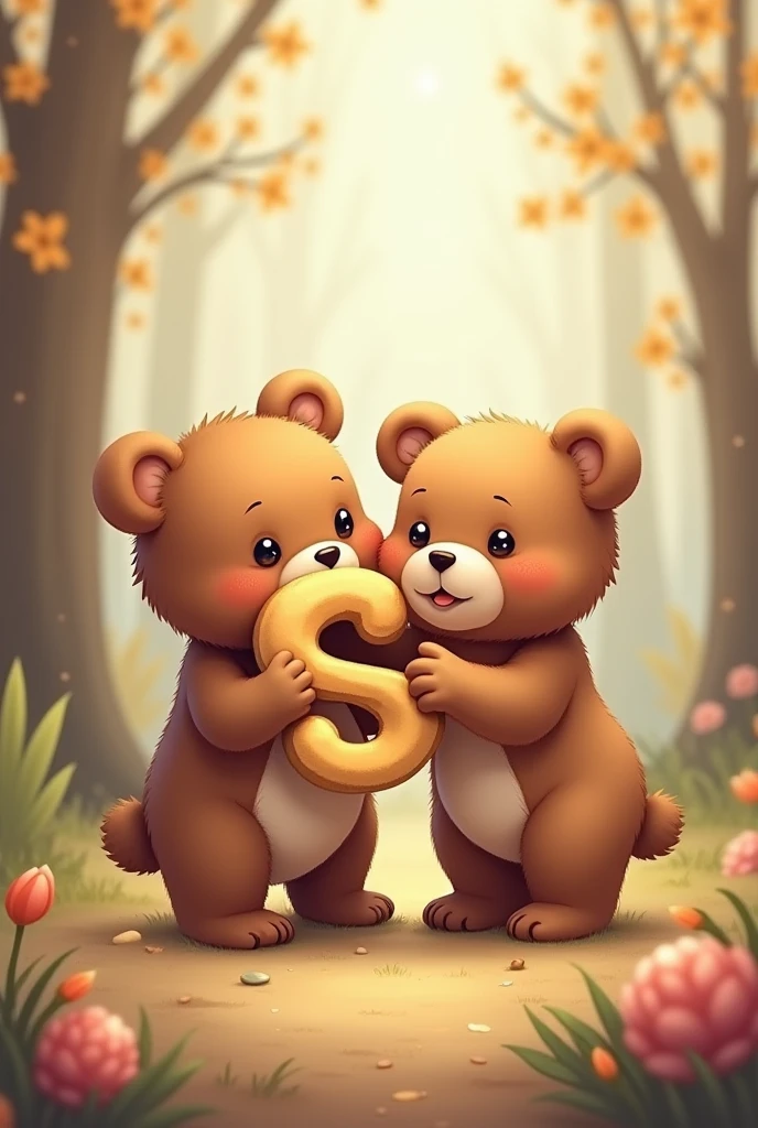 A cute little bear with the letter D and a cute little bear with the letter S together 


