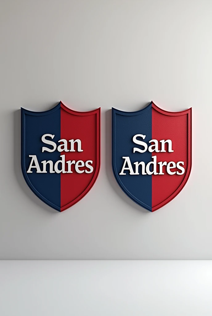 Red and blue school shields that say San Andrés