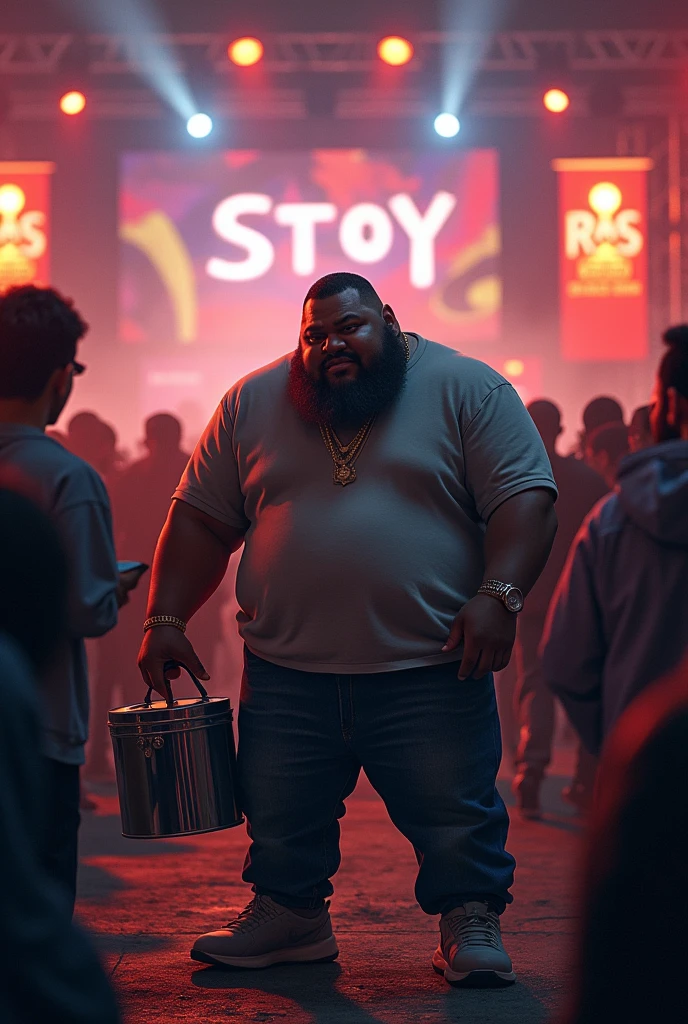 A young fat man named mega stealing money from a rap event