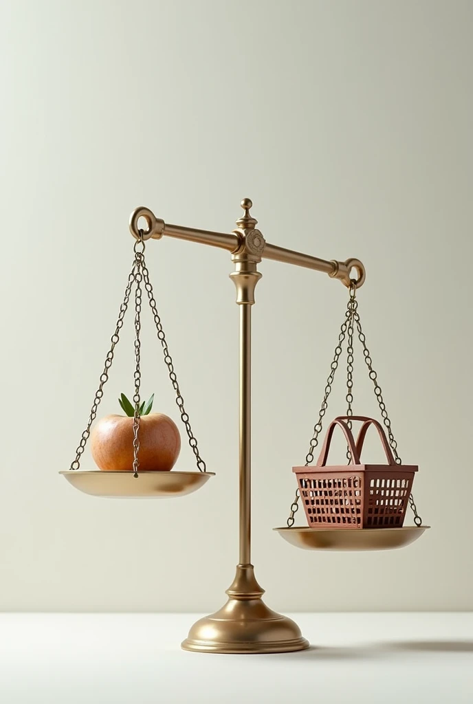 A scale with symbols of justice, freedom and culture on one side, and a shopping basket on the other, symbolizing how these values influence consumption decisions.