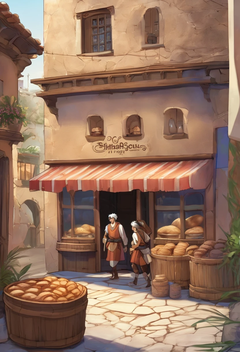 Tharros leave the bakery. He wakes out of bakery 