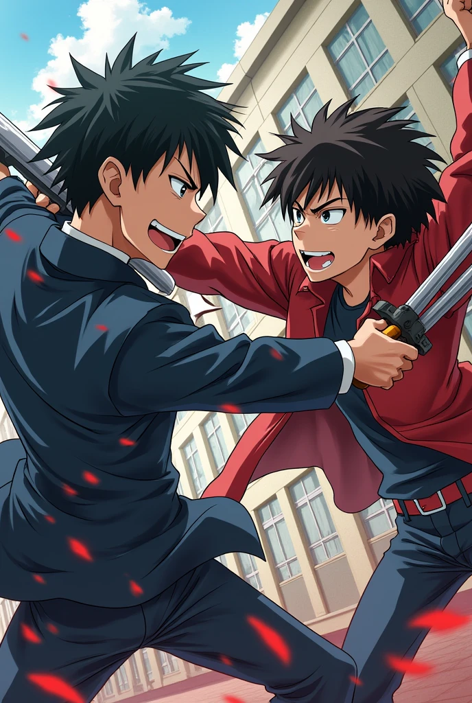 Its 2017 and 2 anime teenage boys and fighting at school and there stabbing eachother