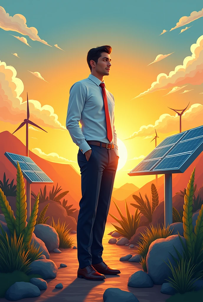 I need an image with my name Romário Barroso and my role as administrative assistant, with solar energy background theme. 

