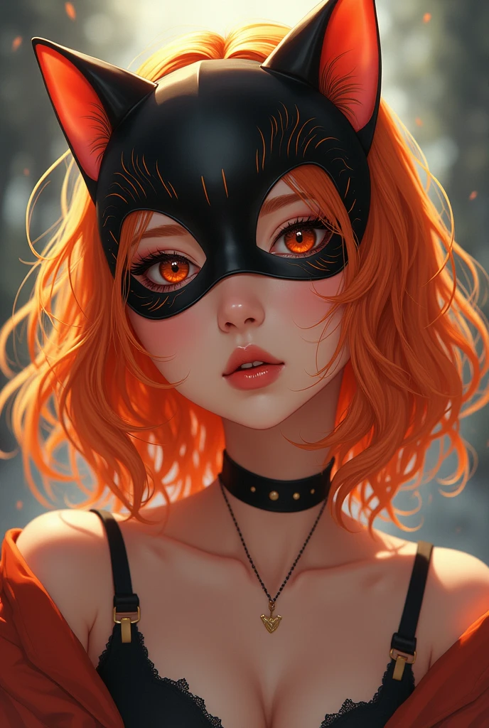 Sexy anime girl with cat mask and orange hair
