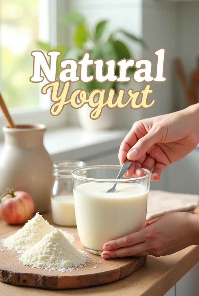 An image where you have a text that says: "Preparation of natural yogurt"