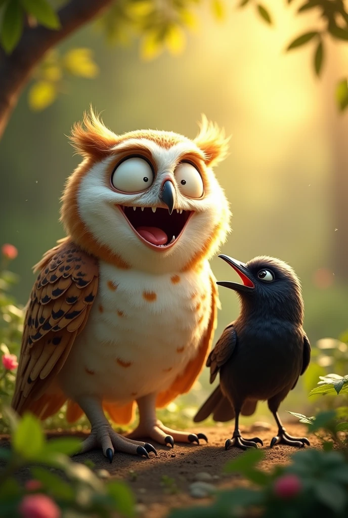 OWL LAUGHING SO MUCH UNTIL TEARS CROW WITH A CUTE FACE




