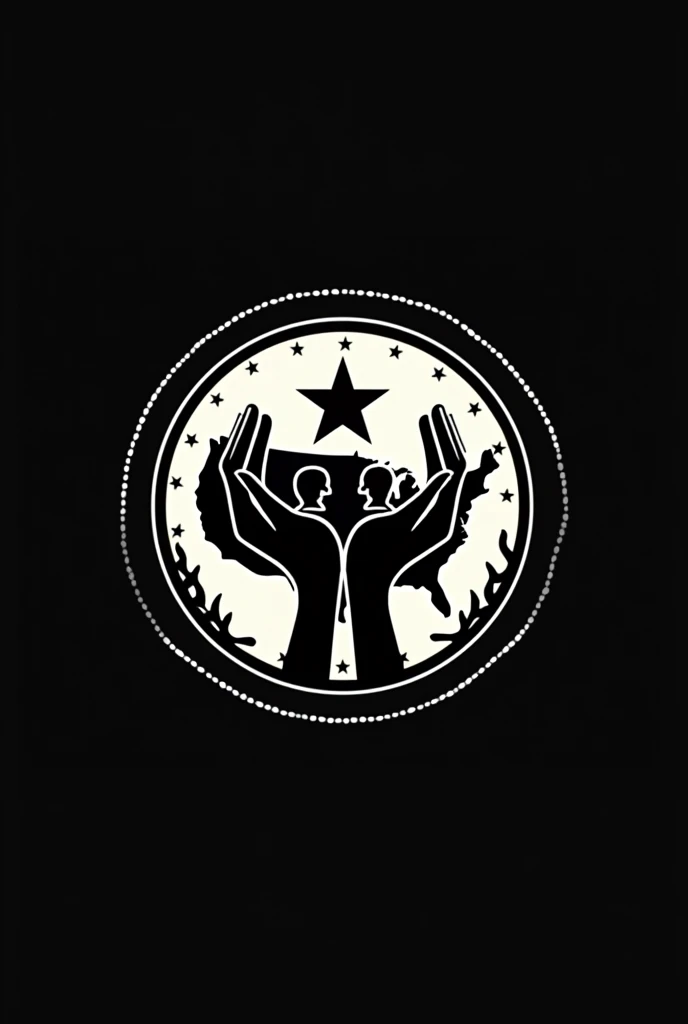 I want a center-right logo ( political position ) with crossed hands, in black , American continent, traditional family, the Savior