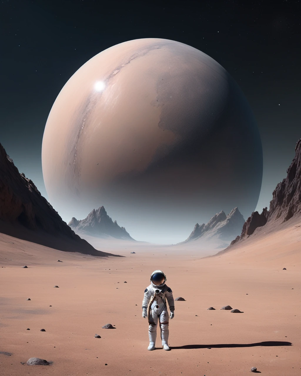 A lone astronaut standing on the surface of a barren alien planet, the alien landscape stretching out before them, captured in a stark and haunting photograph that conveys a sense of isolation and wonder. , by wlop, , Vera Brosgol , Owen Davey , Stellar, Cosmic, Astral, Nocturnal Beauty