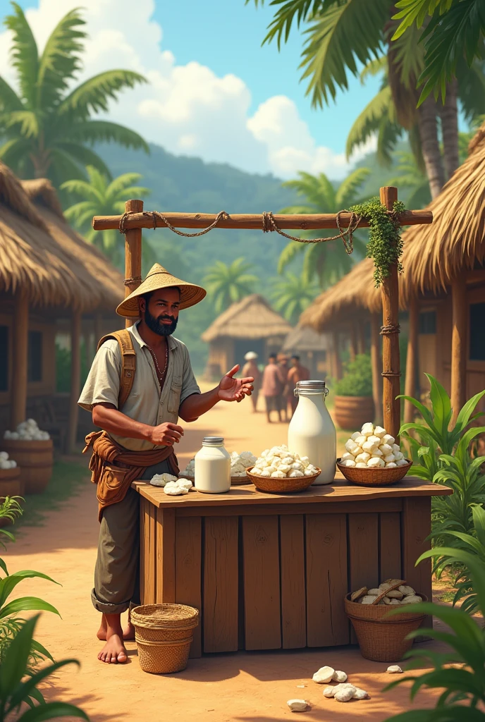 Man selling dairy products in an indigenous village with a stand called cbunderground