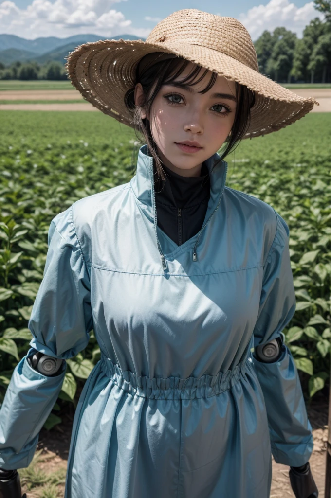 robot dressed as a farmer