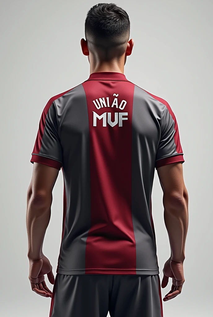Create a complete River Plate fan uniform in gray and wine colors with the name Uniao MVF on the back 