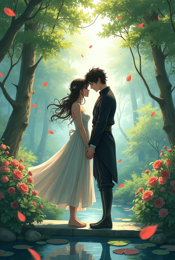 Hinata and Muzan couple in a garden