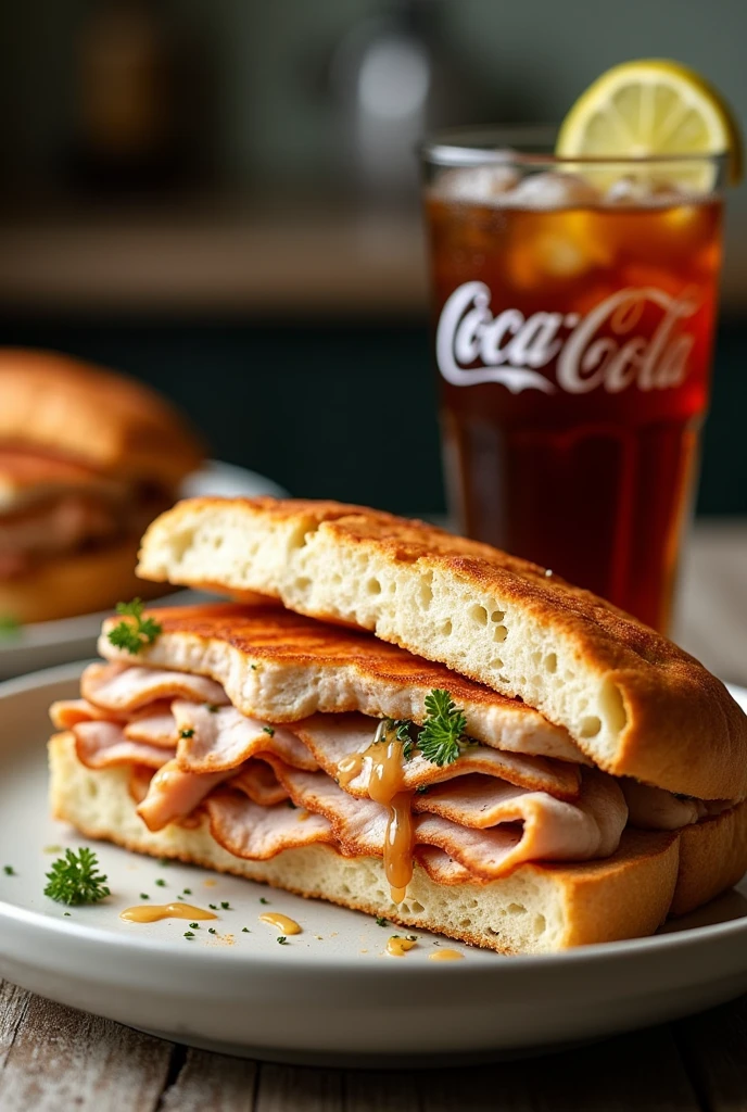 Sandwich con carne de pavo y coca cola
