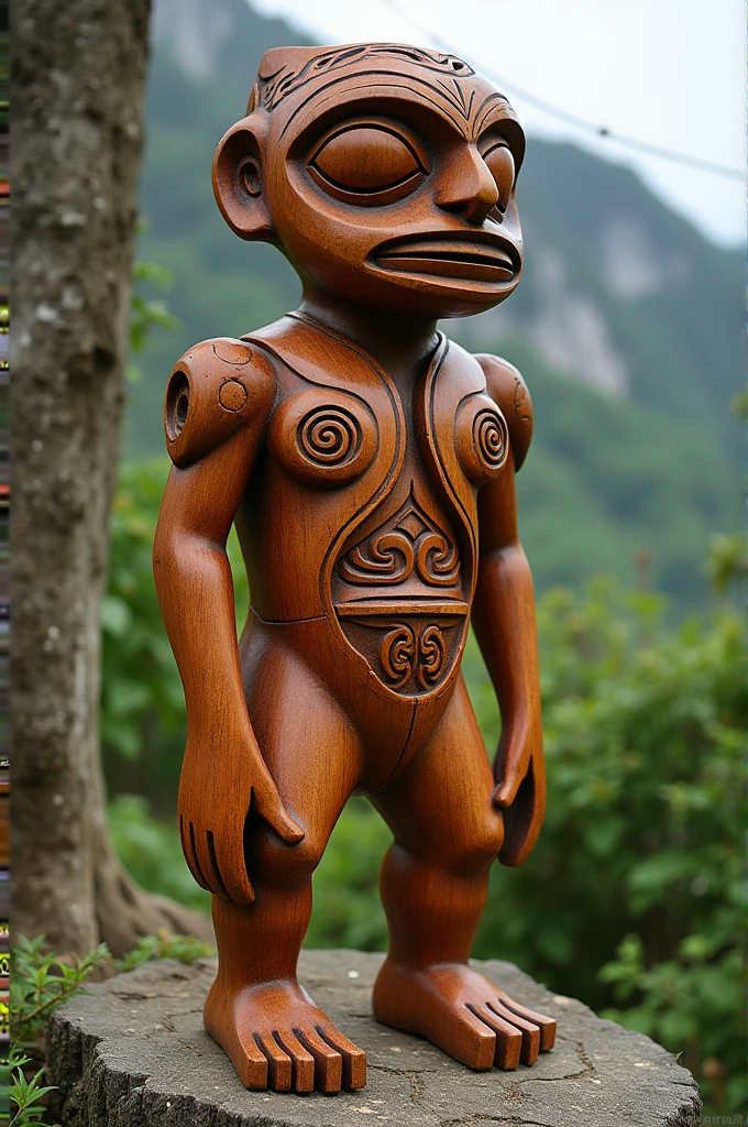 Sculpture en bois . Style : fusion entre art canaques et Tiki maori