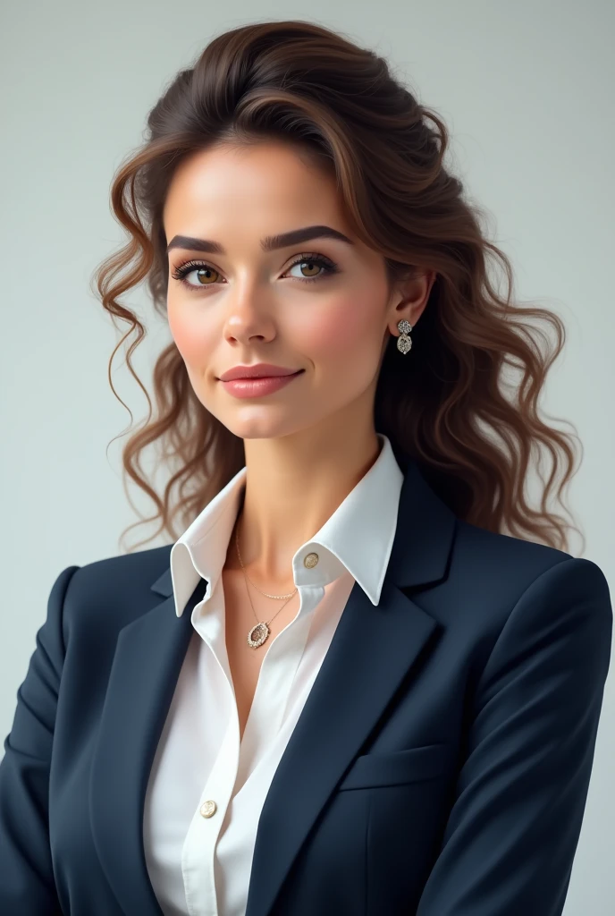 Woman in formal wear realistic portrait businesswoman curly hair