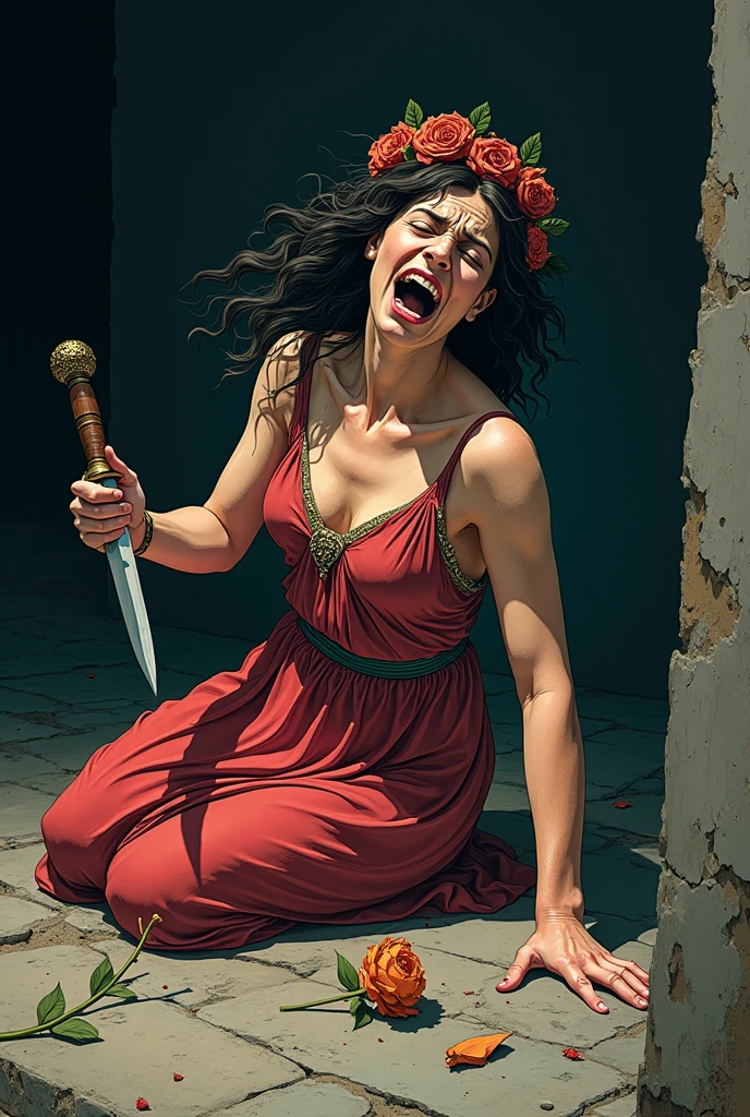 Phaedra commits suicide out of sadness over Hippolytus' death, make it like a cartoon